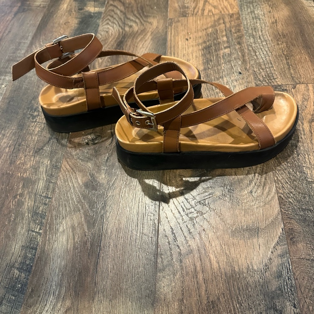 & OTHER STORIES Brown Leather Strappy Chunky Platform Sandals - Picture 7 of 9